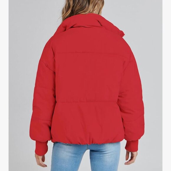 MEROKEETY Women's Winter Long Sleeve Zip Puffer Down Coat in Red Size Small - Picture 9 of 11
